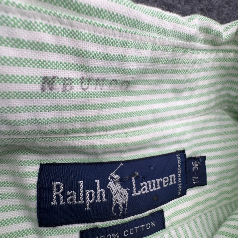 POLO RALPH LAUREN Long Sleeve‎ Shirt Mens 17-36 Green Stripe Flesh Pony *